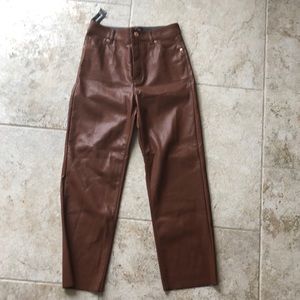 Express vegan leather cognac cropped straight pants BNWT